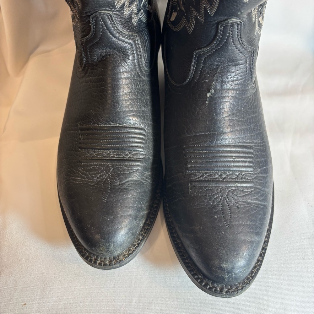 ARIAT Sz 9EE 4LR Black Leather Cowboy Boots with Contrasting Stitching - Picture 3 of 14